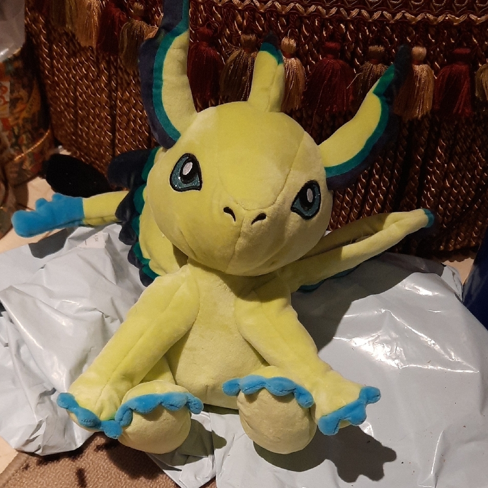 Plush Dragon Toy Plush W/ Hide A Way Pockets PJ's Gifts Etc Lime Black Blue